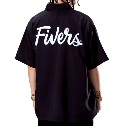 Cursive Logo Button Down Polo - Black